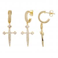 Cubic Zirconia Micro Pave Brass Earring, Cross, plated, micro pave cubic zirconia & for woman 