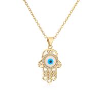 Evil Eye Jewelry Necklace, Brass, with 2inch extender chain, 18K gold plated, evil eye pattern & micro pave cubic zirconia & for woman & enamel Approx 17.7 Inch 
