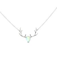 Brass Jewelry Necklace, Cupronickel, with Sea Opal, with 5cm extender chain, Antlers, silver color plated, fashion jewelry & for woman Approx 38 cm 