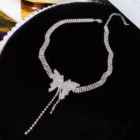 Zinc Alloy Choker Necklace, fashion jewelry & for woman & with rhinestone, silver color Approx 39.8 cm 