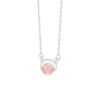Quartz Necklace, Zinc Alloy, with Strawberry Quartz, with 5cm extender chain, Cat, silver color plated, fashion jewelry & for woman Approx 38 cm 