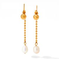 Stainless Steel Drop Earring, 304 Stainless Steel, with Plastic Pearl, Vacuum Ion Plating, fashion jewelry & for woman 21.5mm 