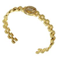 Brass Cuff Bangle, gold color plated, fashion jewelry & micro pave cubic zirconia & for woman, 12mm, Inner Approx 55mm 