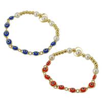 Brass Bracelets, with Plastic Pearl, gold color plated, fashion jewelry & for woman & enamel 9*10*6.5mm,10*6*3mm Approx 6 Inch 