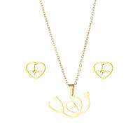 Fashion Stainless Steel Jewelry Sets, 304 Stainless Steel, Stud Earring & necklace, Stethoscope, 2 pieces & fashion jewelry & for woman, golden Approx 17.72 Inch 