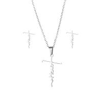 Fashion Stainless Steel Jewelry Sets, 304 Stainless Steel, Stud Earring & necklace, Cross, 2 pieces & fashion jewelry & for woman, silver color Approx 17.72 Inch 