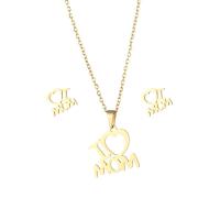 Fashion Stainless Steel Jewelry Sets, 304 Stainless Steel, Stud Earring & necklace, 18K gold plated, 2 pieces & fashion jewelry & for woman, golden Approx 17.72 Inch 