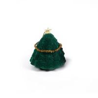 Velvet Ring Box, Flocking Fabric, with Plastic, Christmas Tree, dustproof & Christmas Design, green [