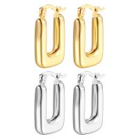 Stainless Steel Leverback Earring, 304 Stainless Steel, Rectangle, Vacuum Ion Plating, for woman & hollow 