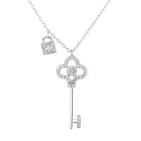 Rhinestone Brass Necklace, Key, plated, fashion jewelry & for woman & with rhinestone Approx 17 Inch 