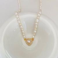 Freshwater Pearl Brass Necklace, with Freshwater Pearl, with 6cm extender chain, fashion jewelry & for woman & with rhinestone, white Approx 40 cm 
