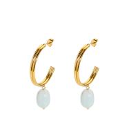 Stainless Steel Drop Earring, 304 Stainless Steel, with Natural Stone, 18K gold plated, fashion jewelry & for woman, golden, 52mm 