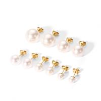 Freshwater Pearl Stud Earring, 304 Stainless Steel, with Freshwater Pearl, 18K gold plated, fashion jewelry & for woman, white 