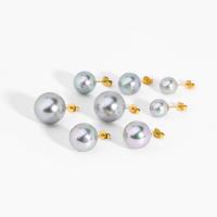 Freshwater Pearl Stud Earring, 304 Stainless Steel, with Freshwater Pearl, Vacuum Ion Plating, fashion jewelry & for woman, grey 
