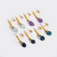 Stainless Steel Drop Earring, 304 Stainless Steel, with Natural Stone, 18K gold plated, fashion jewelry & for woman 36mm 