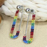 Zinc Alloy Rhinestone Drop Earring, Paper Clip, silver color plated, fashion jewelry & for woman & with rhinestone, multi-colored, 54mm 