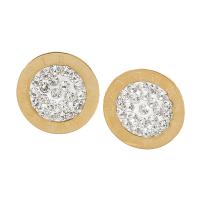 Stainless Steel Rhinestone Stud Earring, 304 Stainless Steel, with Rhinestone Clay Pave, Round, Vacuum Ion Plating, for woman, golden, 12mm 