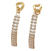 Stainless Steel Drop Earring, 304 Stainless Steel, Rectangle, Vacuum Ion Plating, for woman & with rhinestone, golden, 67mm 