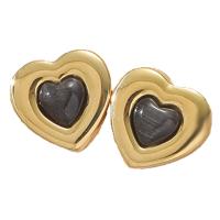 Stainless Steel Stud Earring, 304 Stainless Steel, Heart, Vacuum Ion Plating, for woman, golden 