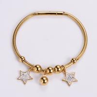 Stainless Steel Charm Bracelet, 316L Stainless Steel, Star, Vacuum Ion Plating, fashion jewelry & for woman & with rhinestone Approx 7.48 Inch 