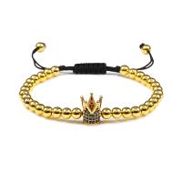 Cubic Zirconia Micro Pave Brass Bracelet, with Nylon Cord, Crown, Adjustable & micro pave cubic zirconia & for man 10*12mm,5mm Approx 7.09-10.63 Inch 