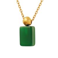 Титан ожерелье ювелирных изделий, титан, с Стеклянные бусины, с 5cm наполнитель цепи, Прямоугольная форма, вакуумное ионное покрытие, Женский, зеленый длина:Приблизительно 40 см, продается PC