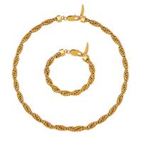 Brass Jewelry Set, bracelet & necklace, gold color plated & for woman, golden 