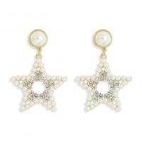 Zinc Alloy Rhinestone Drop Earring, with Plastic Pearl, Star, plated, with rhinestone, white 