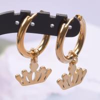 Stainless Steel Drop Earring, 304 Stainless Steel, Crown, Vacuum Ion Plating, fashion jewelry, golden 