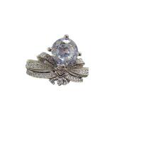 Anilo de dedo de latón, metal, Corona, chapado en platina real, 2 piezas & ajustable & para mujer & con diamantes de imitación, tamaño:6-8, Vendido por Set
