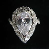 Латунное кольцо с стразами, Латунь, Каплевидная форма, плакирован серебром, регулируемый & Женский & со стразами, Много цветов для выбора, размер:6-8, продается PC