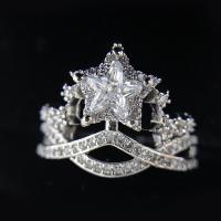 Rhinestone Brass Finger Ring, Crown, platinum plated, adjustable & for woman & with rhinestone US Ring [