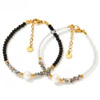 Crystal Bracelets, 304 Stainless Steel, with Crystal & Plastic Pearl, with 1.18inch extender chain, Vacuum Ion Plating, fashion jewelry & for woman Approx 6.69 Inch 