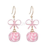 Fluffy Pom Pom Earrings, Zinc Alloy, with Plush, gold color plated, fashion jewelry & for woman, pink, 43mm 