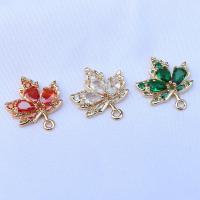 Cubic Zirconia Brass Pendants, Maple Leaf, KC gold color plated, DIY & micro pave cubic zirconia 