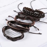Cowhide Bracelets, with PU Leather & Wax Cord, 5 pieces & fashion jewelry & Unisex, coffee color cm 