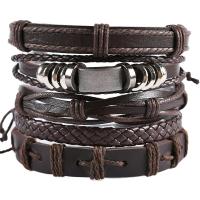 Wrap Bracelets, Cowhide, with PU Leather & Wax Cord & Zinc Alloy, 5 pieces & fashion jewelry & Unisex, coffee color cm 