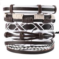 Wrap Bracelets, Cowhide, with Wax Cord, handmade, 5 pieces & fashion jewelry & Unisex, two different colored cm 