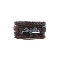 Wrap Bracelets, Cowhide, with PU Leather & Wax Cord & Zinc Alloy, handmade, three pieces & fashion jewelry & Unisex, coffee color cm 