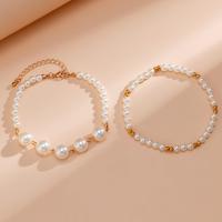 Fashion Jewelry Anklet, Plastic Pearl, with Copper Coated Plastic, with 2.7inch,1.9inch extender chain, multilayer & for woman, golden Approx 7.9 Inch, Approx 7.8 Inch 