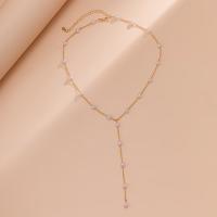 Plastic Pearl Necklace, with brass chain, gold color plated, fashion jewelry & for woman 