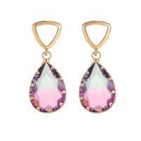 Cubic Zircon Brass Earring, Teardrop, gold color plated, fashion jewelry & for woman 