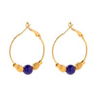Gemstone Drop Earring, Brass, with Lapis Lazuli, gold color plated, fashion jewelry & for woman 
