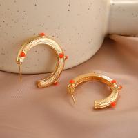 Brass Stud Earring, with Resin, high quality plated, fashion jewelry & for woman, golden 