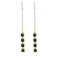 Zinc Alloy Rhinestone Drop Earring, gold color plated, fashion jewelry & for woman & with rhinestone, green 