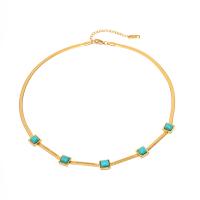 Turquoise Jewelry Necklace, 304 Stainless Steel, with turquoise, with 2.36inch extender chain, 18K gold plated, fashion jewelry & for woman, golden Approx 16.14 Inch 