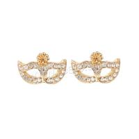 Zinc Alloy Rhinestone Stud Earring, Mask, gold color plated, fashion jewelry & for woman & with rhinestone & hollow 