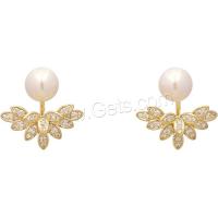 Plastic Pearl Zinc Alloy Earring, with Plastic Pearl, Wing Shape, gold color plated, fashion jewelry & micro pave cubic zirconia & for woman 