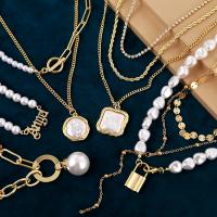 Mode-Multi-Layer-Halskette, Zinklegierung, mit ABS-Kunststoff-Perlen, goldfarben plattiert, Modeschmuck & verschiedene Stile für Wahl & für Frau & mit Strass, keine, verkauft von PC
