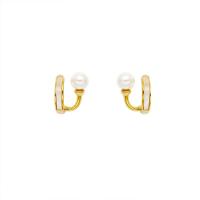 Freshwater Pearl Brass Earring, with Brass, 925 sterling silver post pin, 14K gold plated, Natural & fashion jewelry & for woman, white 